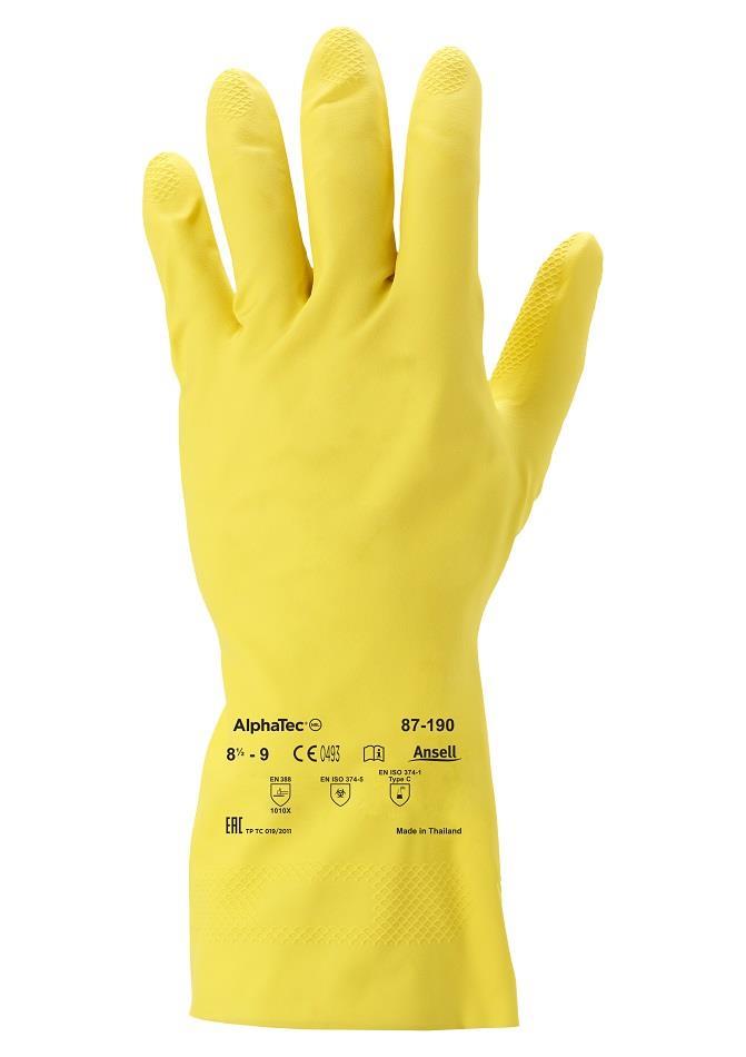 Ansell AlphaTec 87 - 190 Yellow Latex Gloves