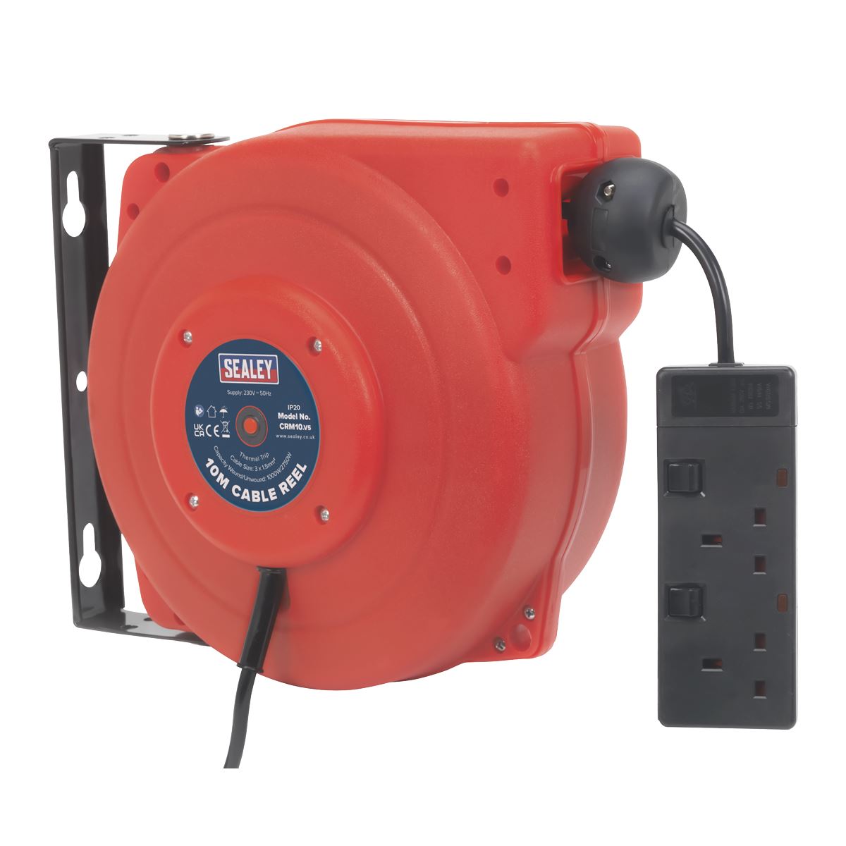 Sealey CRM10 Cable Reel System Retractable 10m 2 x 230V Socket