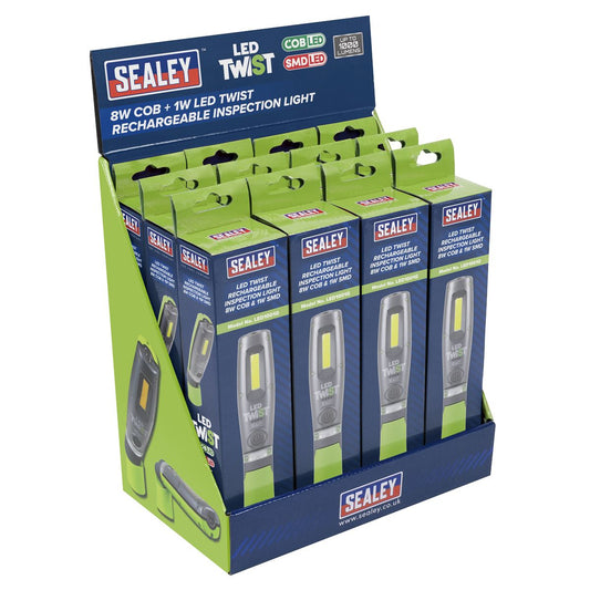 Sealey LED1001GDB LED Twist Rechargeable Inspection Light, Green - Box of 12