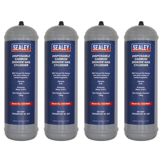 Sealey CO21KGD4 1.3kg Disposable Carbon Dioxide Gas Cylinder - Pack of 4