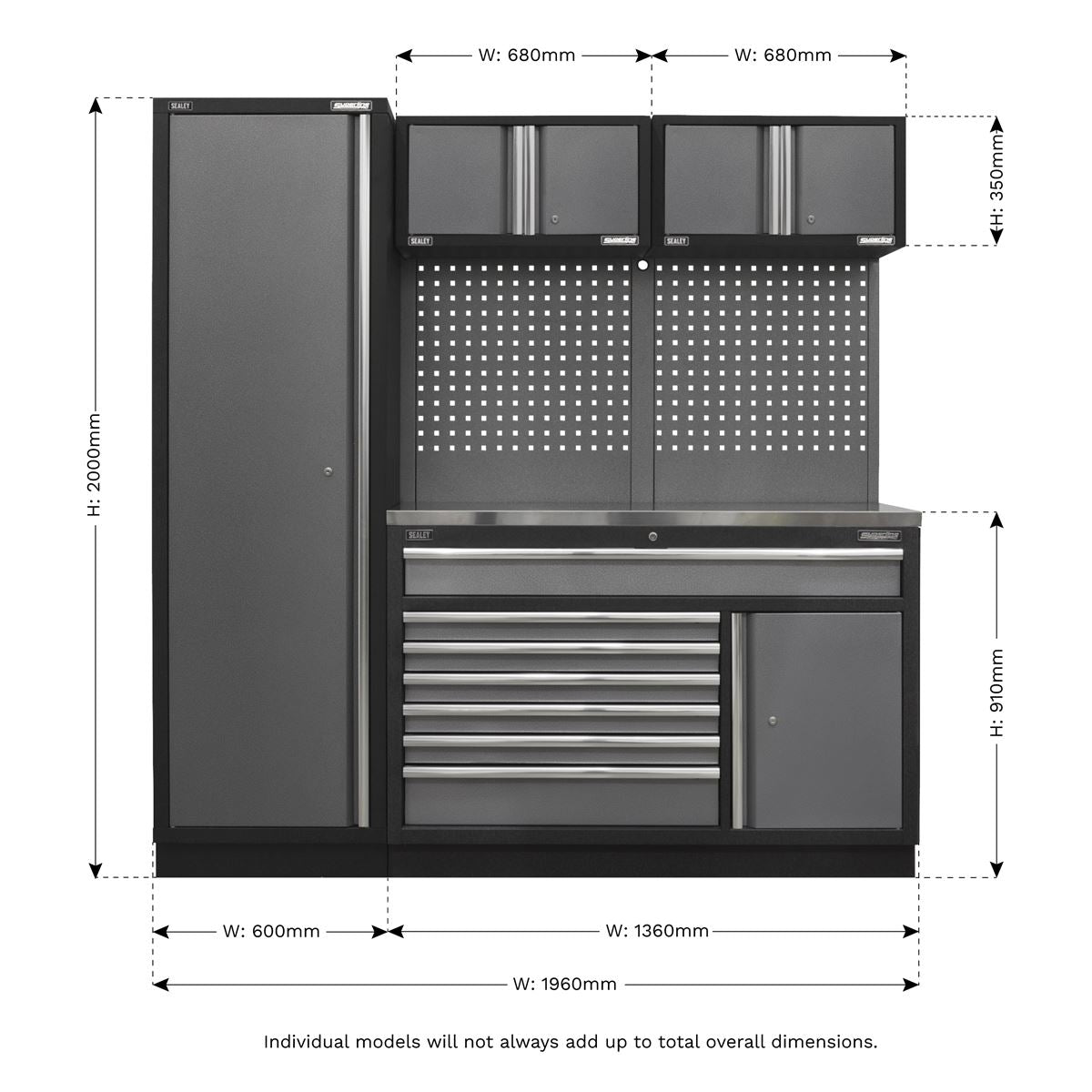 Sealey APMSSTACK10SS Superline PRO® 1.96m Storage System - Stainless Steel Worktop