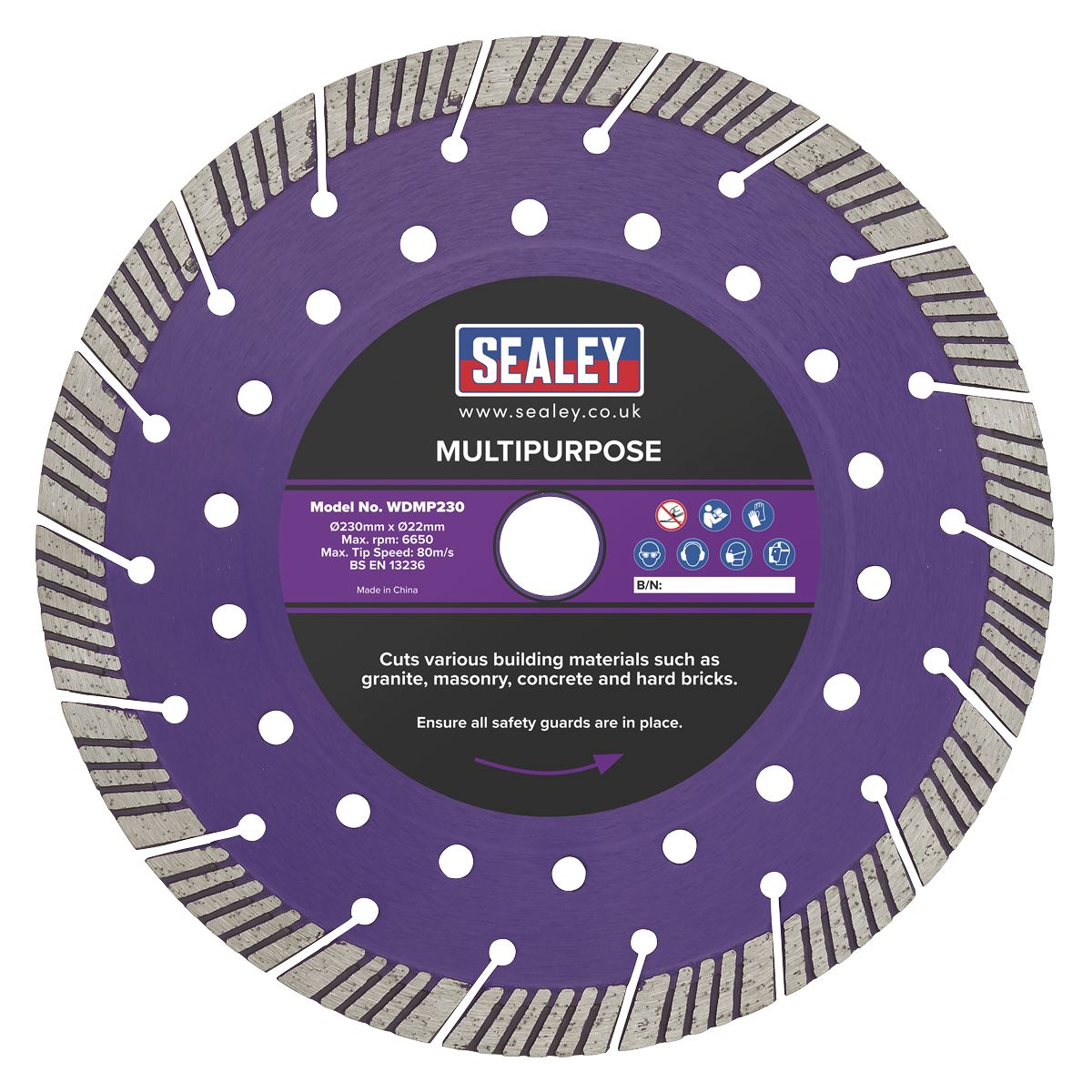 Sealey WDMP230 Cutting Disc Multipurpose Dry/Wet Use Ø230mm