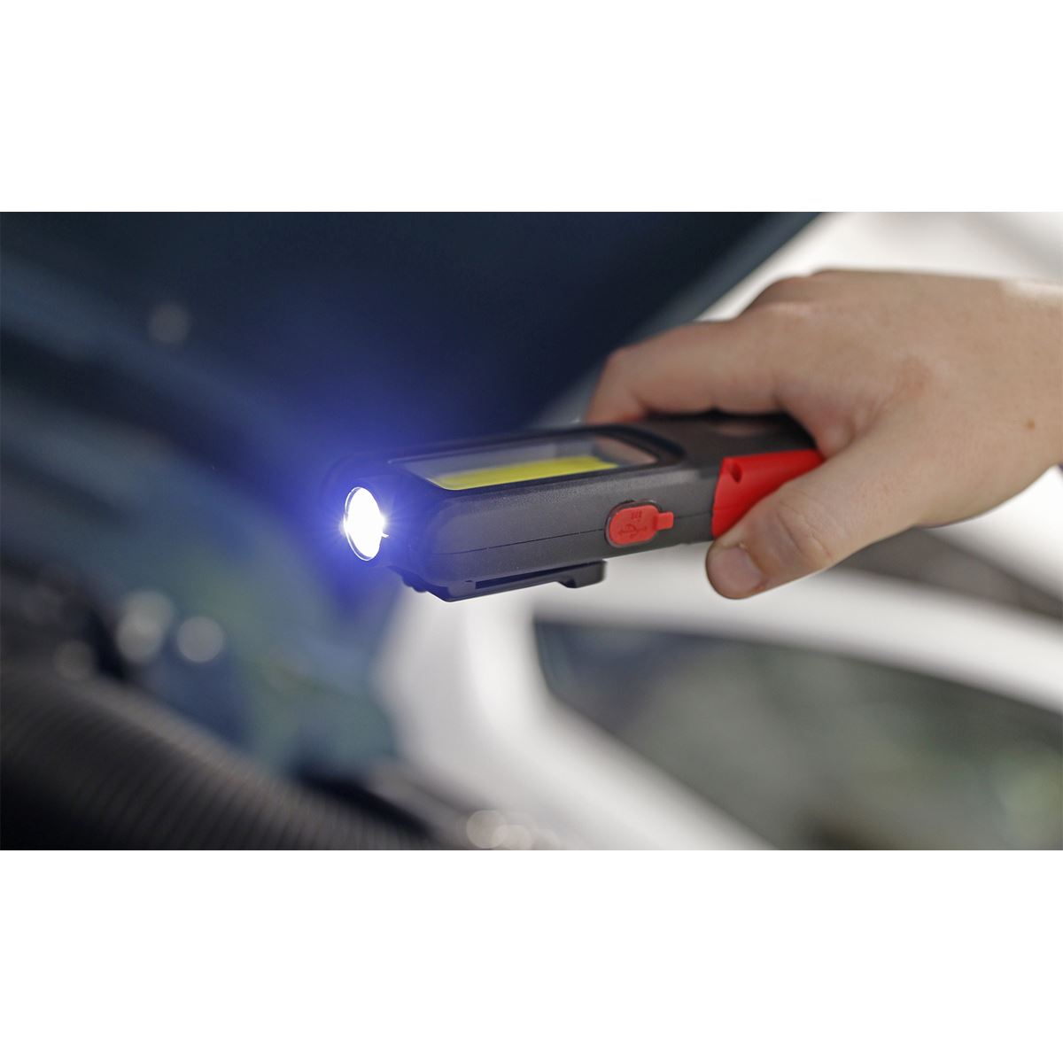 Sealey LED318R Rechargeable Inspection Light 5W COB & 3W SMD LED with Power Bank - Red