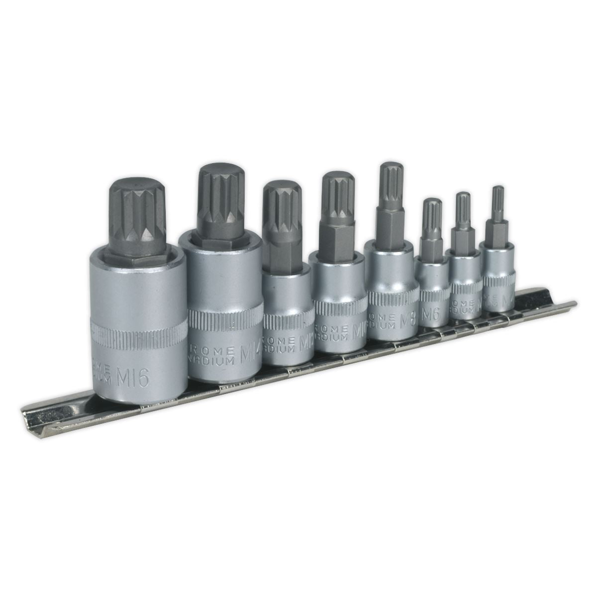 Sealey AK6214 Spline Socket Bit Set 8pc 1/4" 3/8" & 1/2"Sq Drive