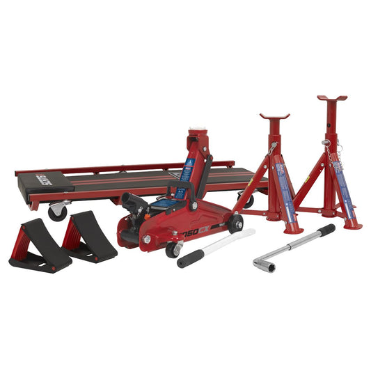 Sealey JKIT01 Lifting Kit (Inc Jack Axle Stands Creeper Chocks & Wrench) 5pc - 2 Tonne