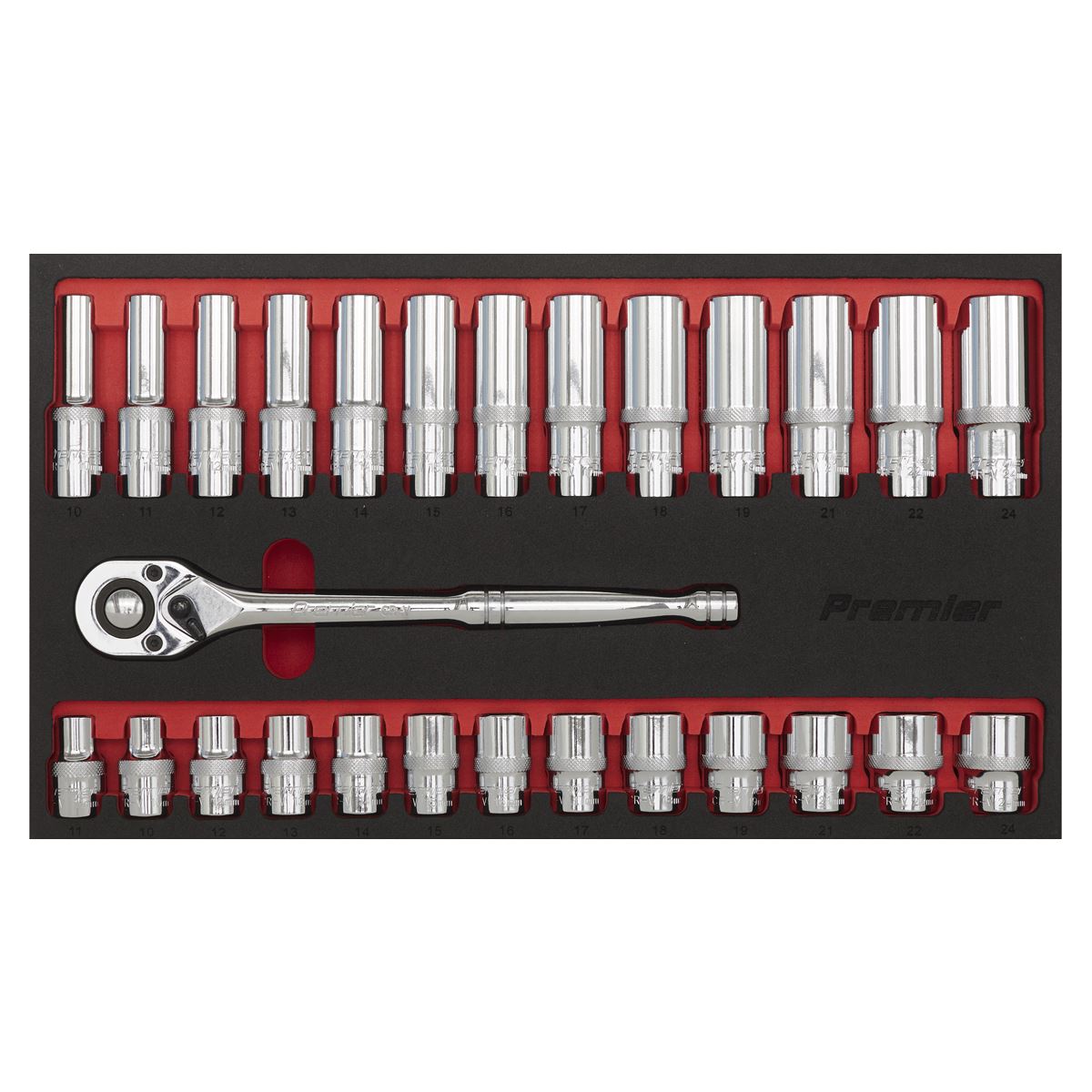 Sealey AK66723 Ratchet Wrench & Socket Set 27pc 1/2"Sq Drive