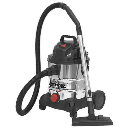 Sealey PC200SD Vacuum Cleaner Industrial Wet & Dry 20L 1250W/230V Stainless Drum