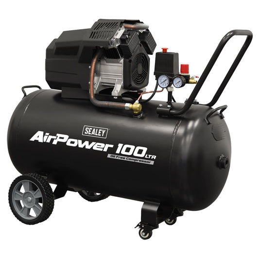 Sealey SAC10002 Air Compressor 100L V-Twin Oil Free Direct Drive 3hp