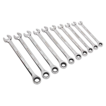 Sealey AK63914 Combination Ratchet Spanner Set 10pc Extra-Long Metric