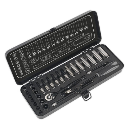 Sealey AK7970 Socket Set 32pc 1/4"Sq Drive 6pt WallDrive® Metric Premier Black