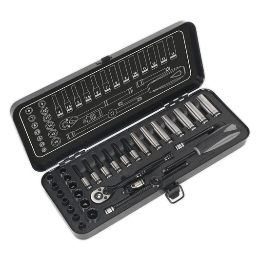 Sealey AK7970 Socket Set 32pc 1/4"Sq Drive 6pt WallDrive® Metric Premier Black