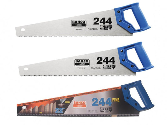 Bahco 2 x 244 Hardpoint Handsaw 550mm 22in & 1 x 244 Fine Cut Handsaw 550mm 22in BAH24422FCS - McCormickTools