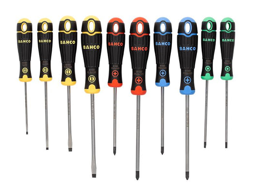 Bahco BahcoFit Coloured Handle Screwdriver Set 10 Piece BAHB219010RB