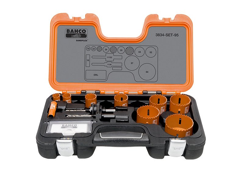 Bahco Professional Holesaw Set 3834 - 95 Sizes: 16 - 64mm BAHHSSET95