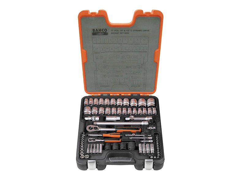 Bahco S800 Socket Set of 77 Metric & AF 1/4 & 1/2in Drive BAHS800