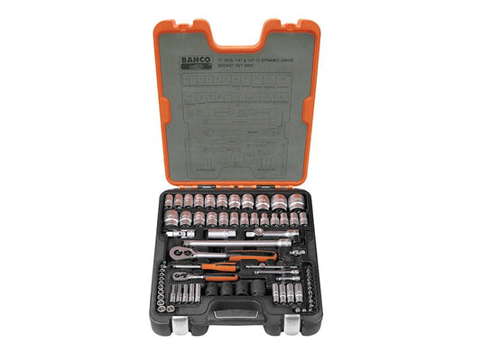 Bahco S800 Socket Set of 77 Metric & AF 1/4 & 1/2in Drive BAHS800 - McCormickTools