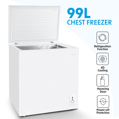 Baridi DH116 Freestanding Chest Freezer 99L Capacity - 12 to - 24°C Adjustable Thermostat with White - McCormickTools