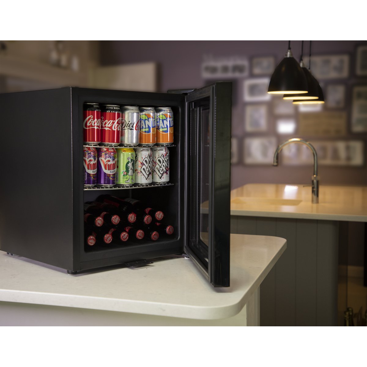 Baridi DH12 50L Tabletop Beer & Drinks Mini Fridge with Light 3 - 10°C - Black & Glass - McCormickTools