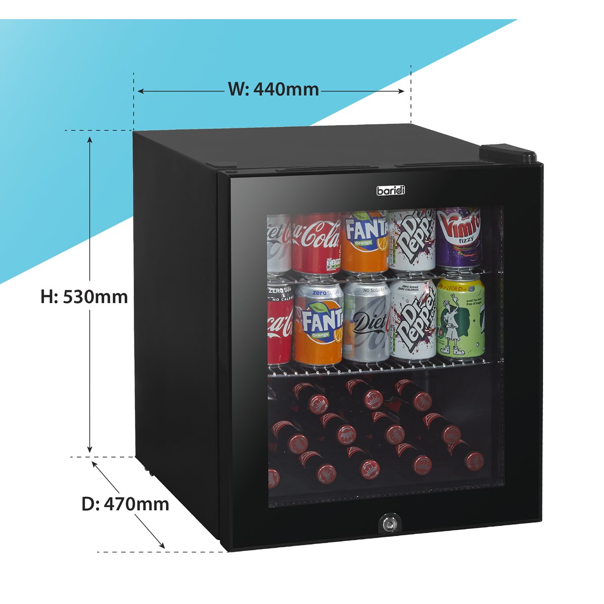 Baridi DH12 50L Tabletop Beer & Drinks Mini Fridge with Light 3 - 10°C - Black & Glass - McCormickTools