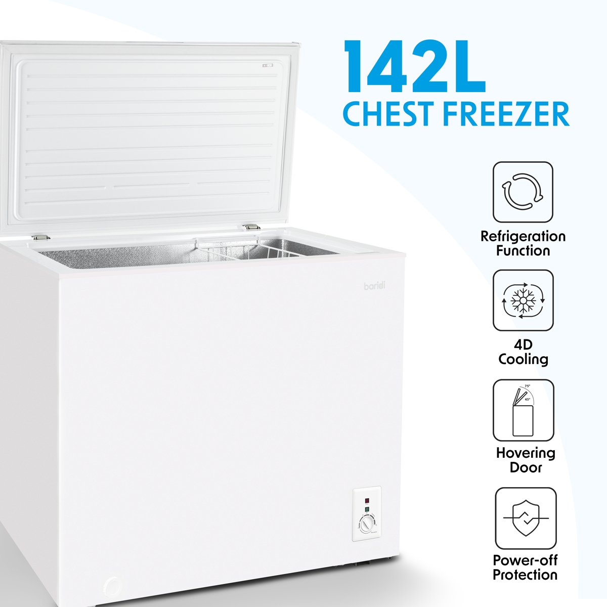 Baridi DH120 Freestanding Chest Freezer 142L Capacity - 12 to - 24°C Adjustable Thermostat White