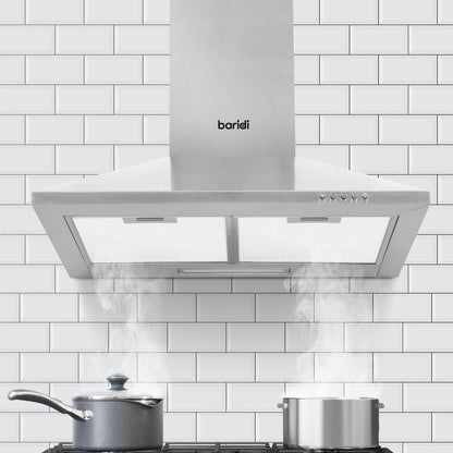 Baridi DH126 60cm Chimney Style Cooker Hood with Carbon Filters Stainless Steel