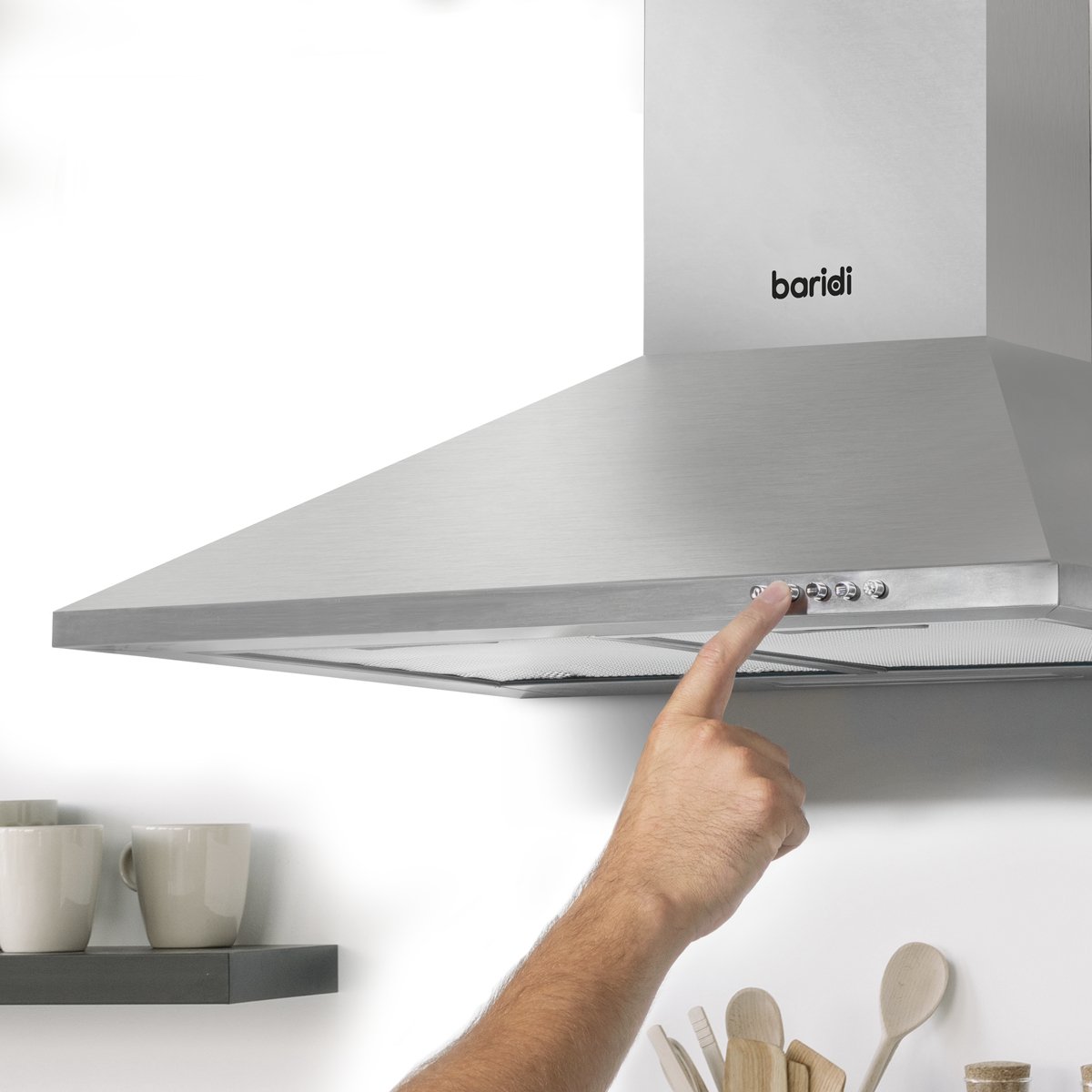 Baridi DH126 60cm Chimney Style Cooker Hood with Carbon Filters Stainless Steel