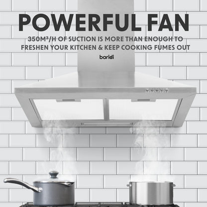 Baridi DH126 60cm Chimney Style Cooker Hood with Carbon Filters Stainless Steel