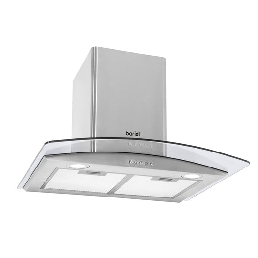 Baridi DH128 60cm Curved Glass Cooker Hood with Carbon Filters LED Lights Stainless Steel