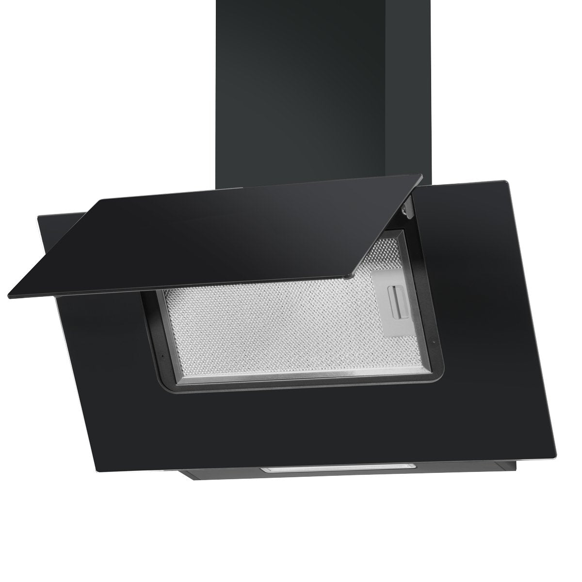 Baridi DH129 60cm Angled Chimney Cooker Hood with Carbon Filters LED Lamp Energy Class B Black Glass