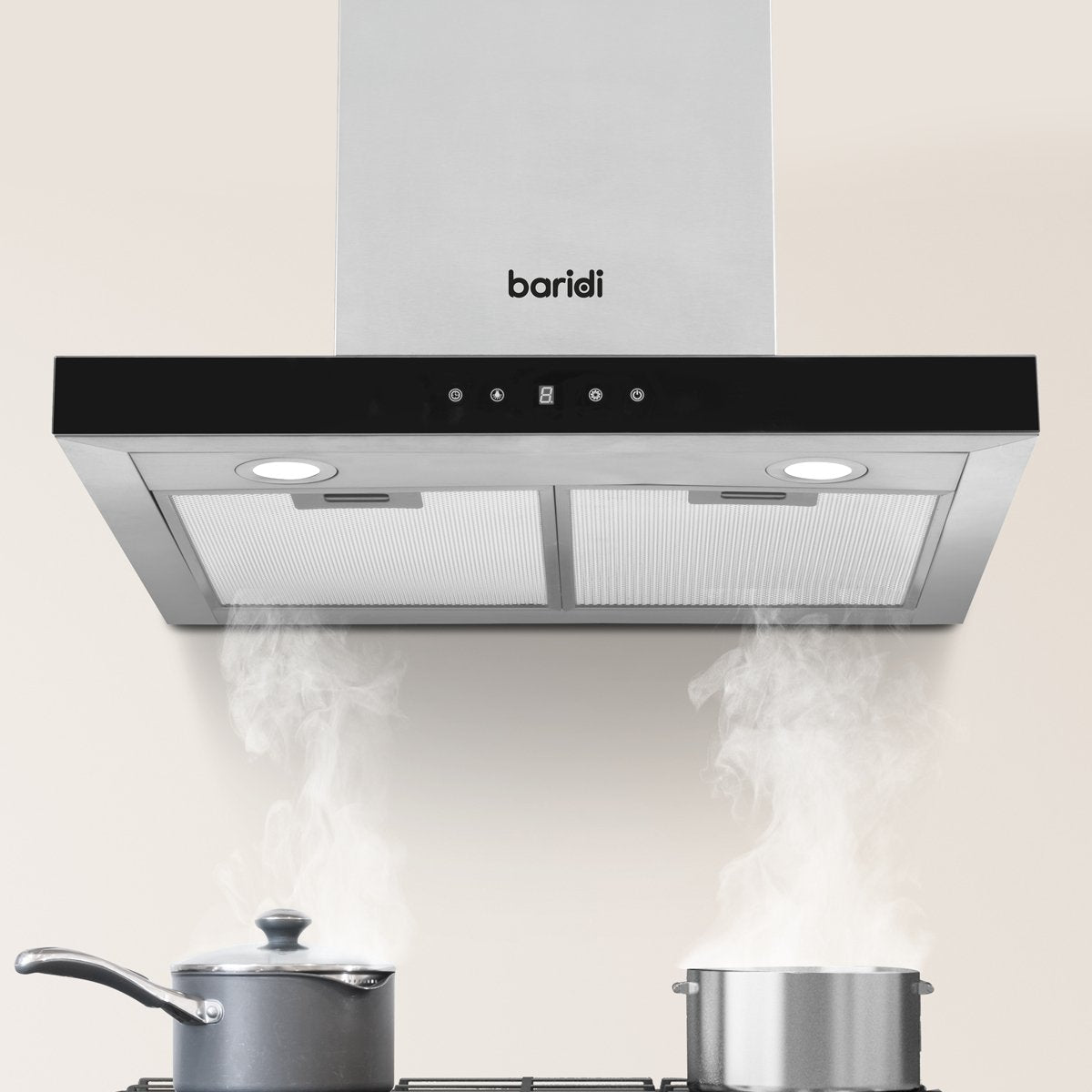 Baridi DH130 60cm T - Shape Chimney Cooker Hood with Carbon Filters Stainless Steel