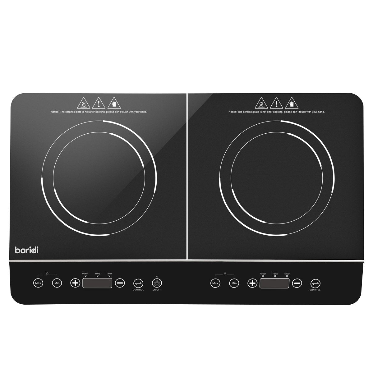 Baridi DH146 Portable Induction Hob: Two Zone Cooktop with 13A Plug 2800W 10 Power Settings Touch Controls 3 - Hour Timer Function Child Safety Lock Black - McCormickTools