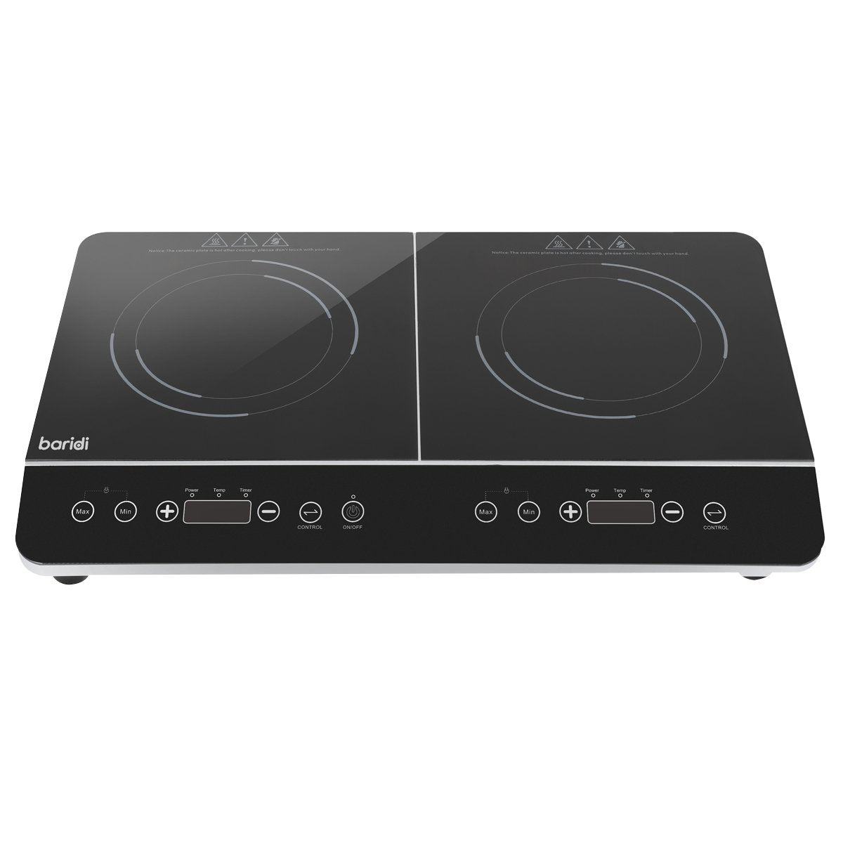 Baridi DH146 Portable Induction Hob: Two Zone Cooktop with 13A Plug 2800W 10 Power Settings Touch Controls 3 - Hour Timer Function Child Safety Lock Black - McCormickTools