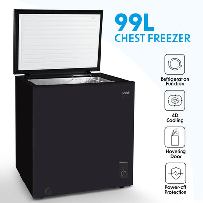 Baridi DH153 Freestanding Chest Freezer 99L Capacity - 12 to - 24°C Adjustable Thermostat Black - McCormickTools