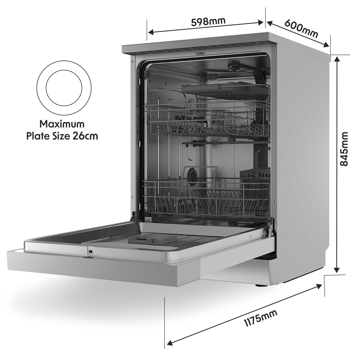 Baridi DH167 Freestanding Dishwasher Full Size Standard 60cm Wide with 14 Place Settings 8 Programs & 5 Functions LED Display Silver - McCormickTools