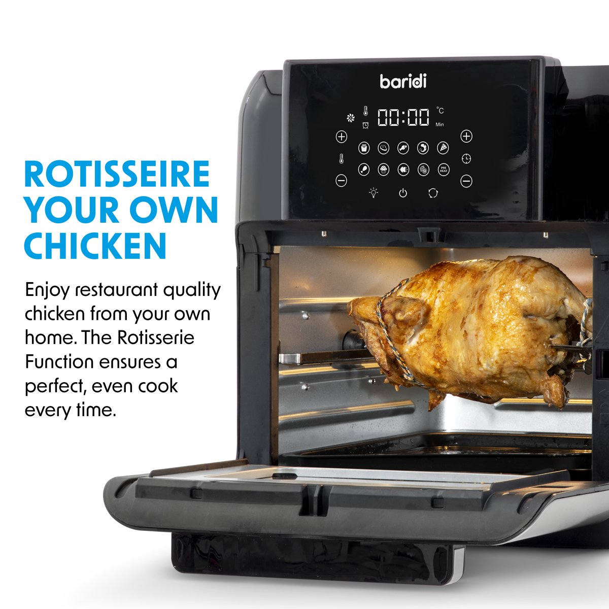 Baridi DH170 Air Fryer & Rotisserie 10 Preset Programs 1500W 12L Black & Silver - McCormickTools