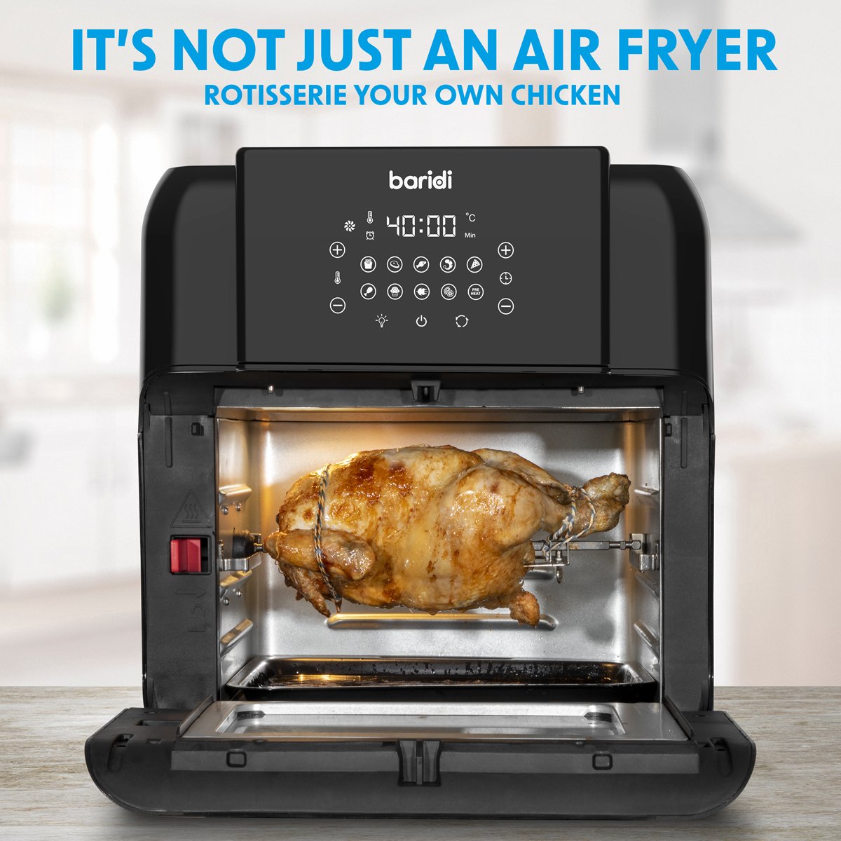 Baridi DH170 Air Fryer & Rotisserie 10 Preset Programs 1500W 12L Black & Silver - McCormickTools