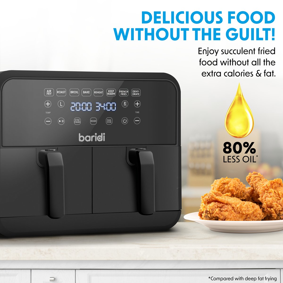 Baridi DH172 Dual Zone Air Fryer 8L with 8 - in - 1 Functions Touch Controls Easy - Clean Black - DH172 - McCormickTools