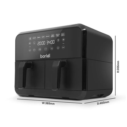 Baridi DH172 Dual Zone Air Fryer 8L with 8 - in - 1 Functions Touch Controls Easy - Clean Black - DH172 - McCormickTools