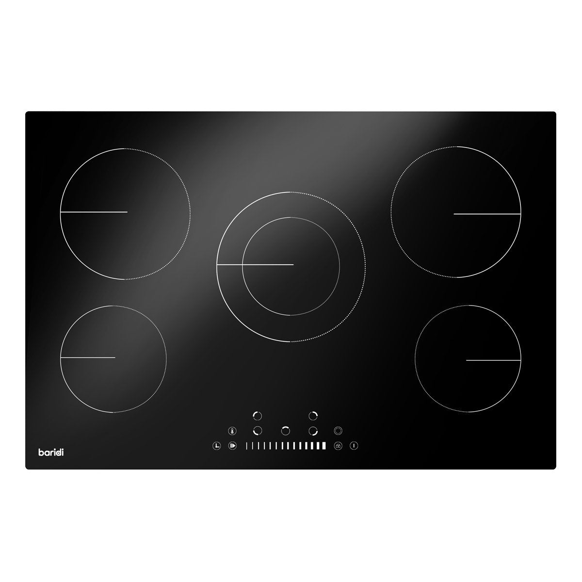 Baridi DH175 77cm Built - In Ceramic Hob with 5 Cooking Zones Black Glass 8200W with Slider Touch Controls Timer - McCormickTools