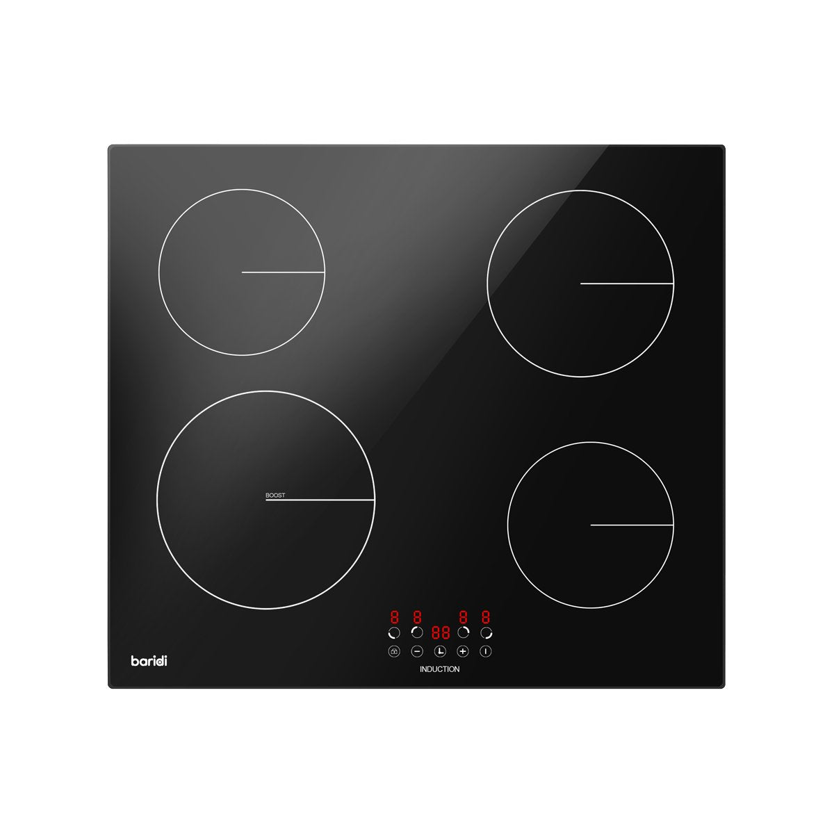 Baridi DH176 60cm Built - In Induction Hob with 4 Cooking Zones Black Glass 6800W with 9 Power Settings Touch Controls & Timer Hardwired - McCormickTools