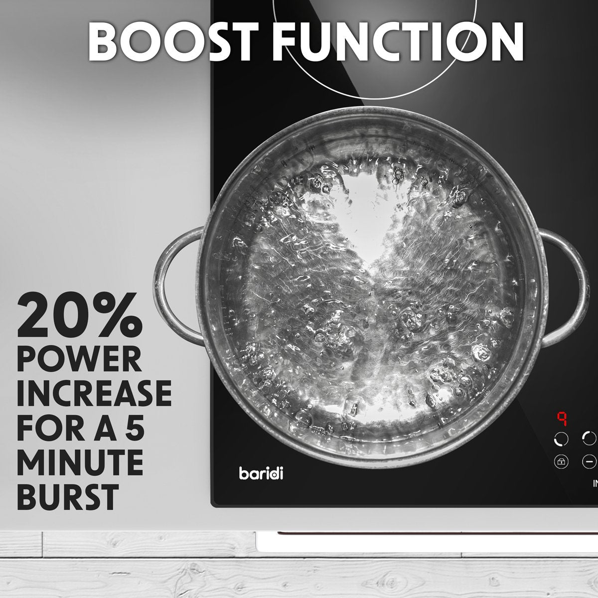 Baridi DH176 60cm Built - In Induction Hob with 4 Cooking Zones Black Glass 6800W with 9 Power Settings Touch Controls & Timer Hardwired - McCormickTools