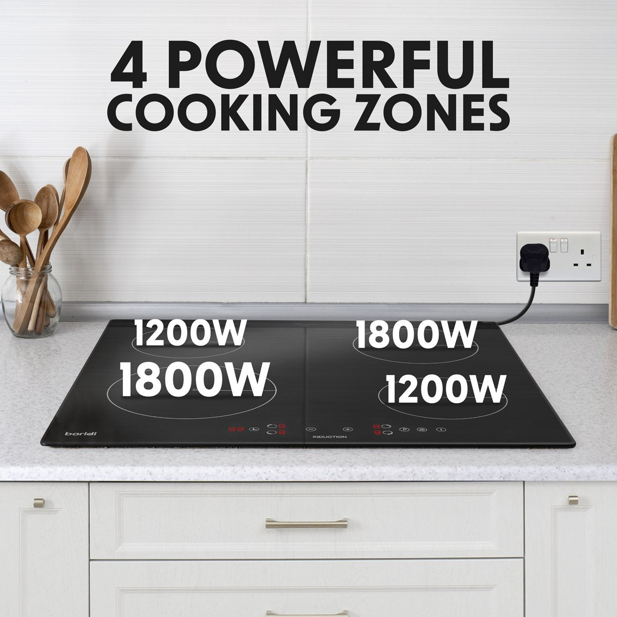 Baridi DH177 60cm Built - In Induction Hob with 4 Cooking Zones 2800W Boost Function 9 Power Levels Touch Control Timer supplied with 13A Plug - McCormickTools