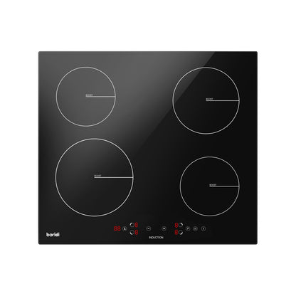 Baridi DH177 60cm Built - In Induction Hob with 4 Cooking Zones 2800W Boost Function 9 Power Levels Touch Control Timer supplied with 13A Plug - McCormickTools