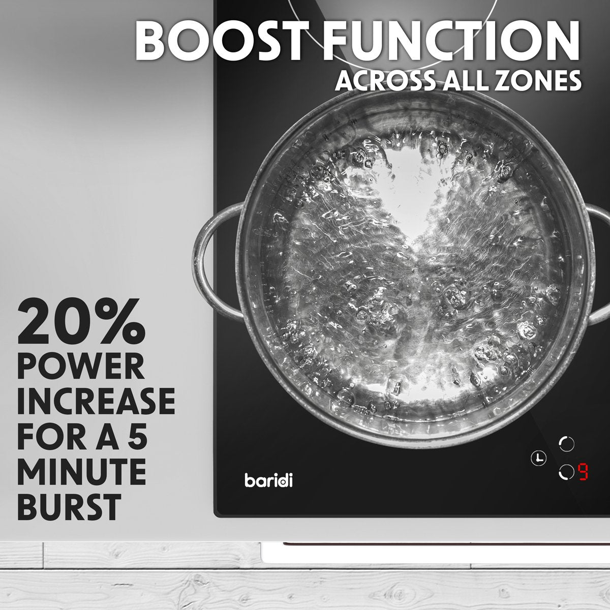 Baridi DH177 60cm Built - In Induction Hob with 4 Cooking Zones 2800W Boost Function 9 Power Levels Touch Control Timer supplied with 13A Plug - McCormickTools