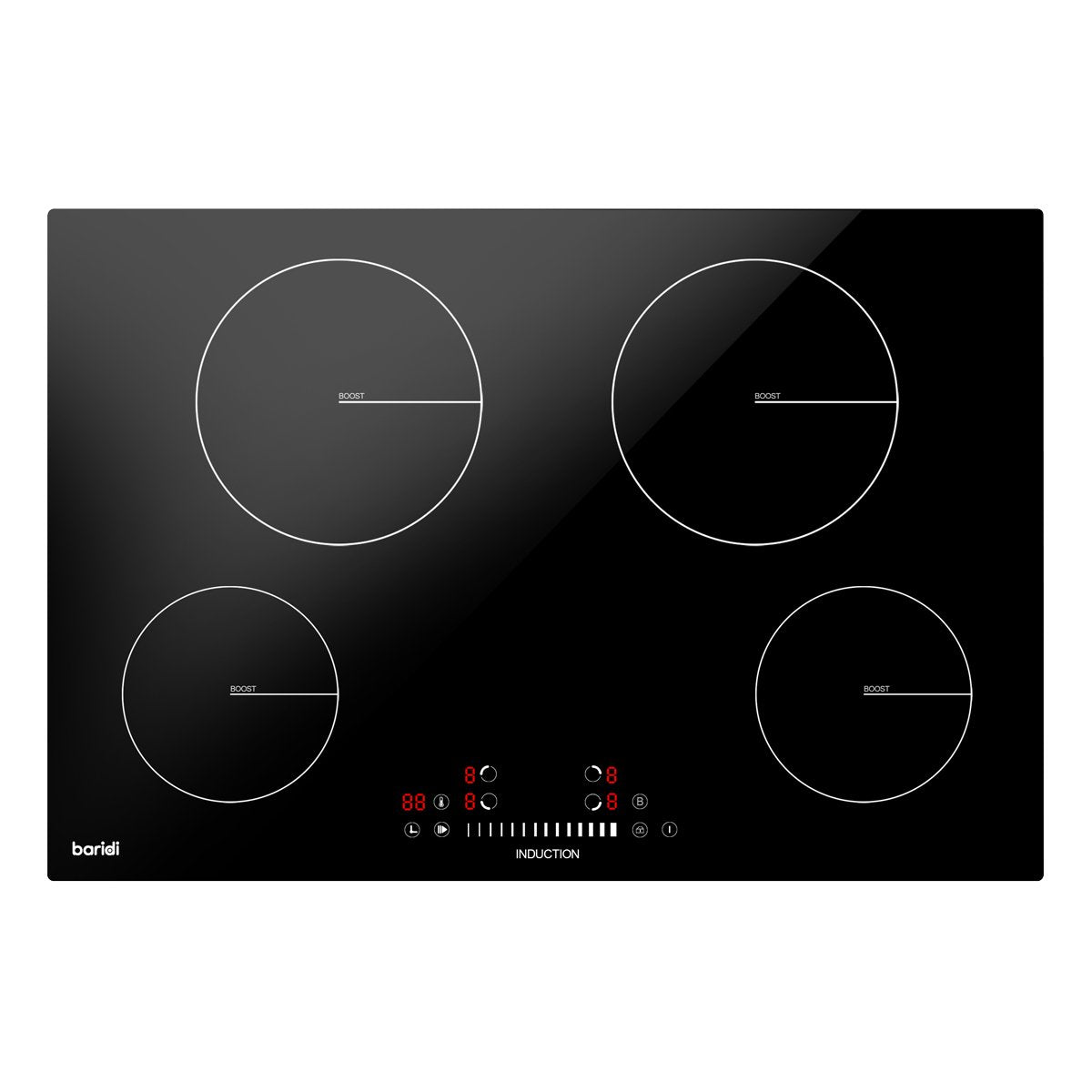 Baridi DH179 77cm Built - In Induction Hob with 4 Cooking Zones 7200W Boost Function 9 Power Levels Touch Control & Timer Hardwired - McCormickTools