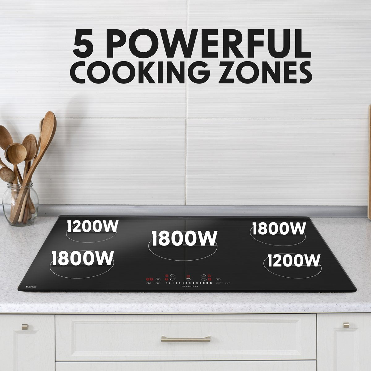 Baridi DH180 90cm Built - In Induction Hob with 5 Cooking Zones 9300W Boost Function 9 Power Levels Slider Touch Control Hardwired - McCormickTools