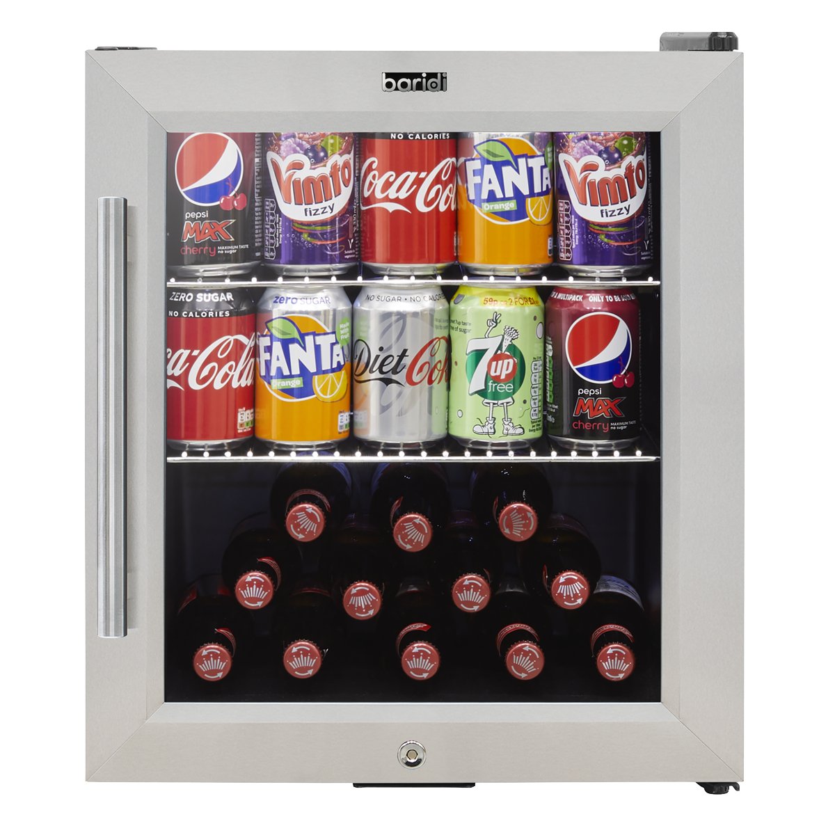 Baridi DH75 50L Tabletop Drinks Fridge Mini Beer Cooler Glass Door Stainless Steel