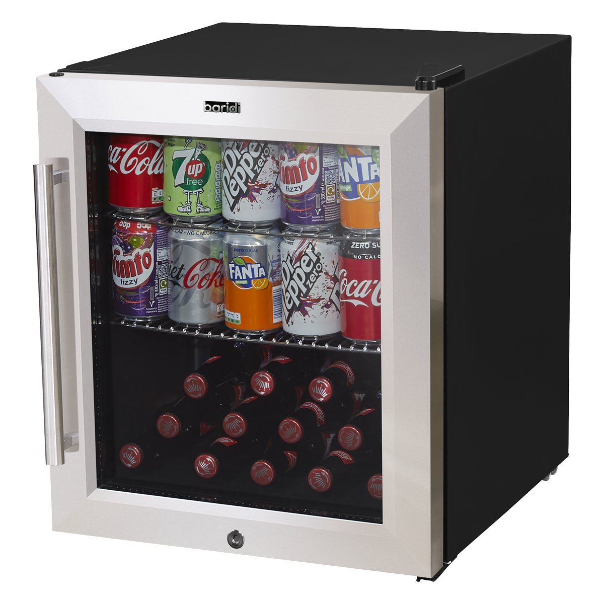 Baridi DH75 50L Tabletop Drinks Fridge Mini Beer Cooler Glass Door Stainless Steel