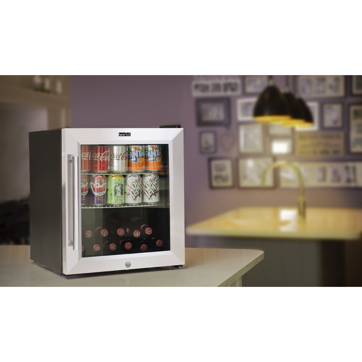 Baridi DH75 50L Tabletop Drinks Fridge Mini Beer Cooler Glass Door Stainless Steel