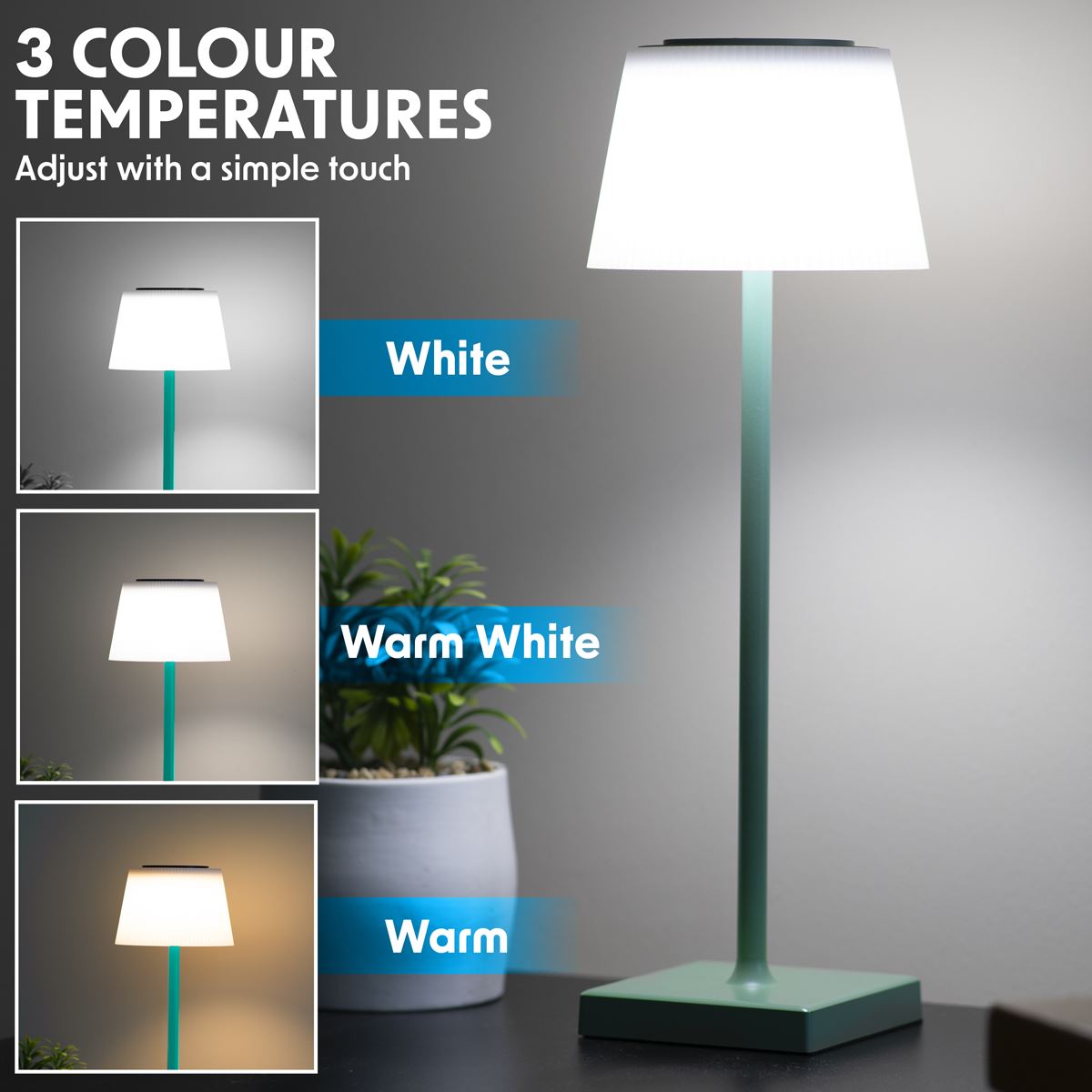 Dellonda DH214 Rechargeable Table Lamp for Home Office Restaurant RGB Colours